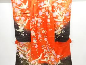 群鶴に花模様子供着物(重ね衿付き)